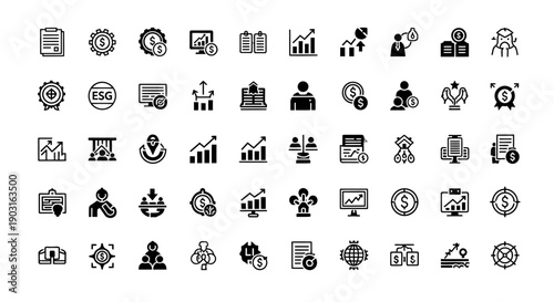 Business Growth Icons: Finance, Strategy, Success, Teamwork, Analytics