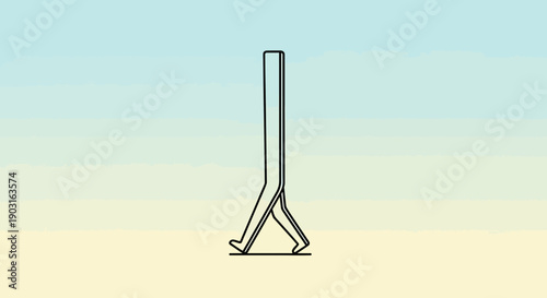 Minimalist abstract illustration of a tall, thin figure with human legs walking forward