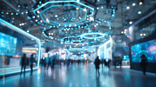 Wallpaper Mural A bustling technology exhibit showcasing innovative designs and vibrant lighting, attracting curious visitors. Torontodigital.ca