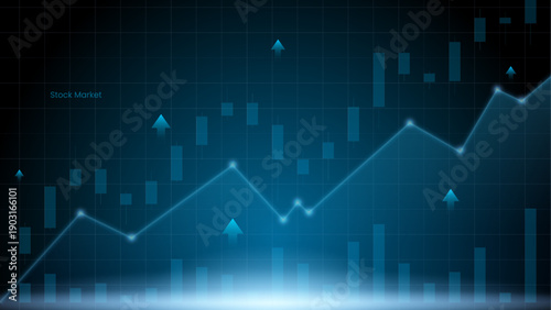 Stock market background with up trend chart in blue color
