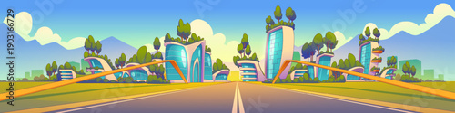 Cityscape with road and modern eco buildings