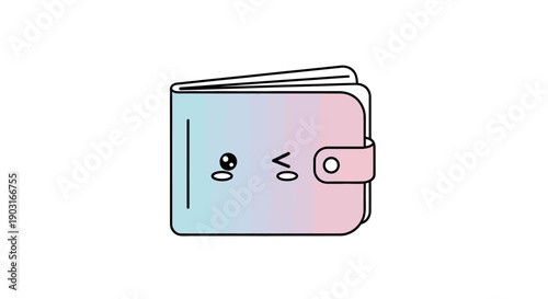 Cute Gradient Wallet Winking Kawaii Style Illustration for Financial Concepts and Personal Savings