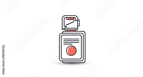 Illustration of a modern perfume bottle with a red accent.