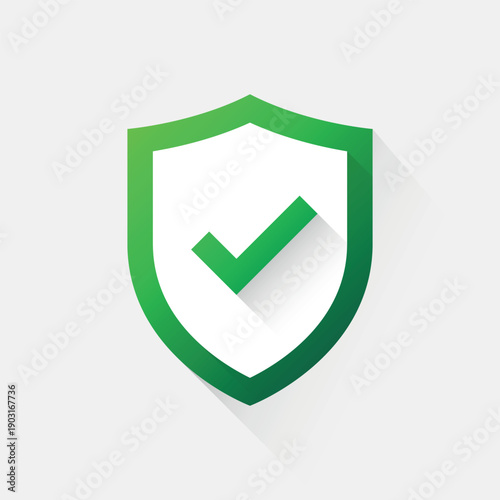 Green shield check mark icon. Vector illustration