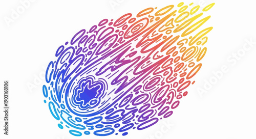 A vibrant abstract illustration of a dynamic comet or meteor with a radiant color gradient
