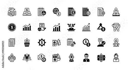 Business Icons Set: Finance, Growth, Teamwork, Documents, Strategy