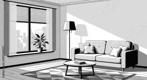 Cozy Living Room with Sofa and Coffee Table.