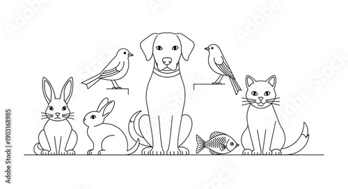 Collection of Domestic Animals and Birds Illustration.