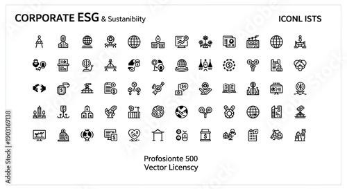 Corporate ESG & Sustainability Icons - Environmental, Social, Governance Symbols