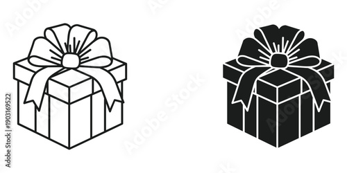 Gift boxes with bows presents in black and white wrapped boxes