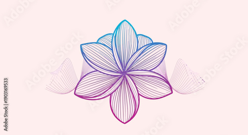Elegant gradient lotus flower illustration with abstract linear waves on a soft pink background
