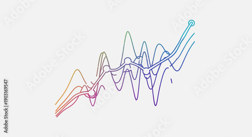 Dynamic data visualization illustrating colorful upward trend and market volatility with