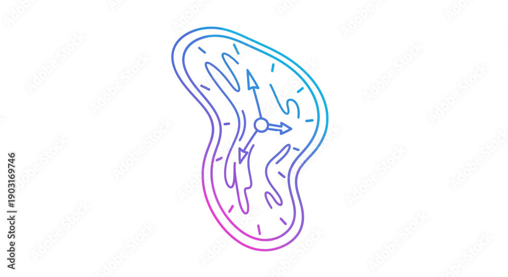 Obraz premium Surreal melting clock gradient line art illustration depicting time distortion and fluidity of