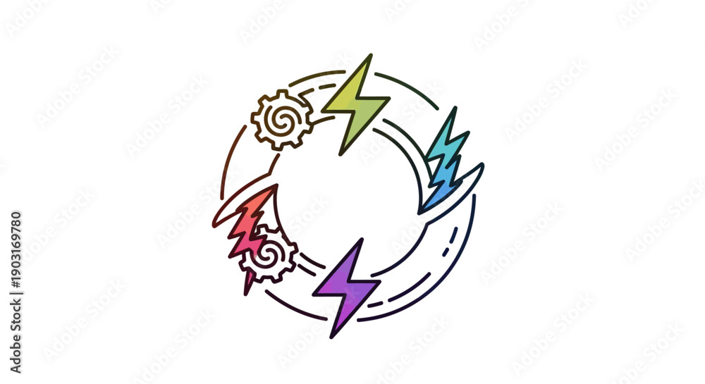 Fototapeta premium Dynamic energy cycle icon illustrating a continuous process of power and innovation with colorful
