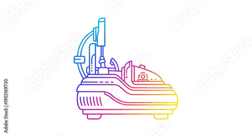 Vibrant Bumper Car Line Art Illustration with Rainbow Gradient Design for Fun Fair Amusement Rides