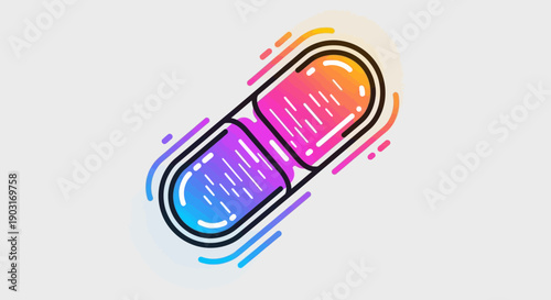 A vibrant gradient capsule icon representing modern medicine and digital health solutions