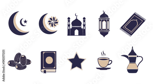 Icônes Minimalistes de Symboles du Ramadan