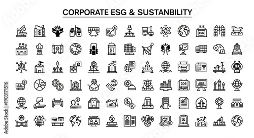 Corporate ESG & Sustainability Icons: Environment, Social, Governance