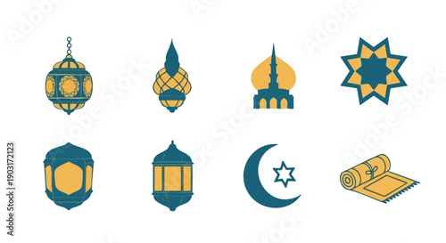 Symboles Géométriques de Ramadan Sarcelle Moutarde