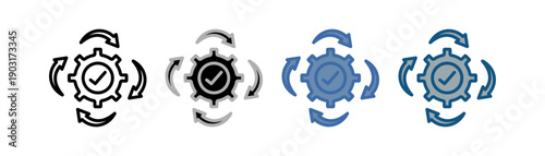 
Control system icon set multiple style collection with gear, check mark, and quarter circle design right, left, up, down