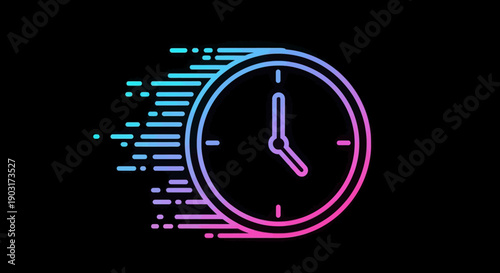 Dynamic clock icon with vibrant gradient motion lines symbolizing accelerated progress and