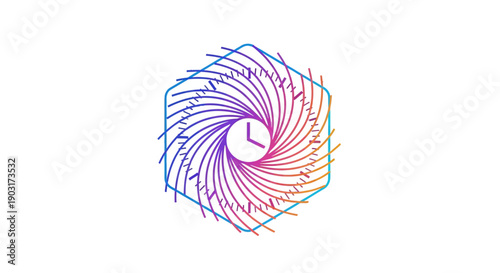 Colorful gradient time flow icon in a dynamic hexagonal swirl representing progress and efficiency