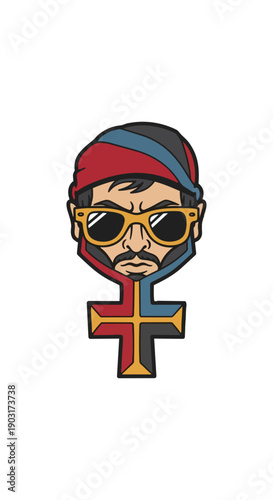 Stylized illustration of person combined with gender symbols