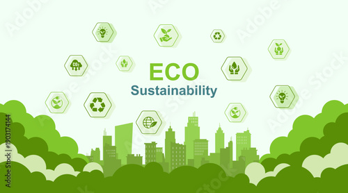 Eco Friendly Green Technology Background with Sustainable Development and ESG Concept