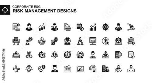 Corporate ESG Risk Management Icons - Business Strategy and Financial Planning