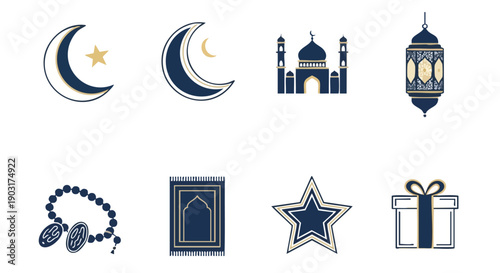 Collection de Symboles Religieux du Ramadan Bleu Doré