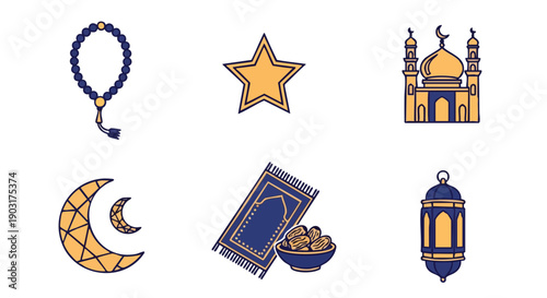 Ensemble dIcônes Duotones Minimalistes pour les Fêtes Islamiques