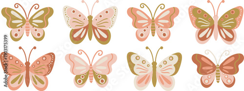 set elegant bohemian retro butterflies in pastel colors isolated background vector butterfly elements nursery feminine web design