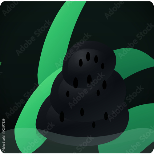 Blackberry Fruit with Leaves on Green Background