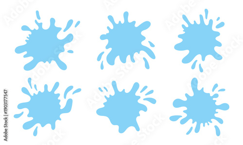 Water or milk puddle frame with wavy edges and splash shapes vector illustration set. Perfect for creative water-themed designs and decorative borders with liquid drip effects