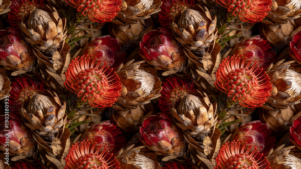 Fototapeta premium Dried Bronze Protea Compacta Flowers Close Up Isolated