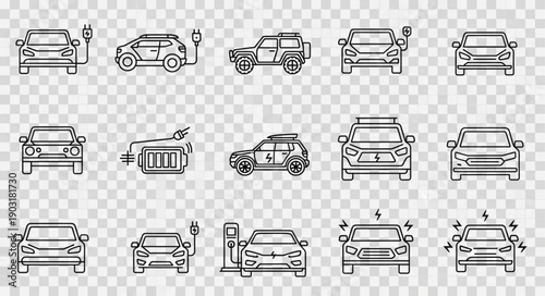 Collection of electric vehicle icons and illustrations.