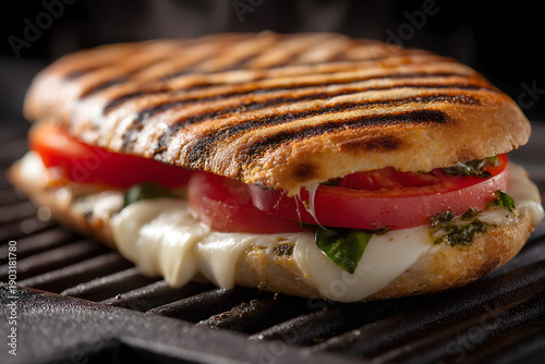 Wallpaper Mural Grilled Caprese Panini with Mozzarella Tomato Basil on Ciabatta Bread Isolated on White Background Torontodigital.ca