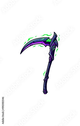 Stylized scythe illustration on black background