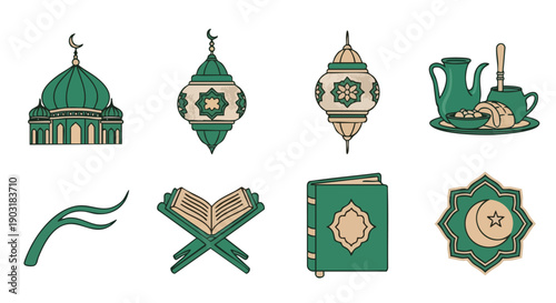 Dates and Hourglass Islamic Fasting Icons