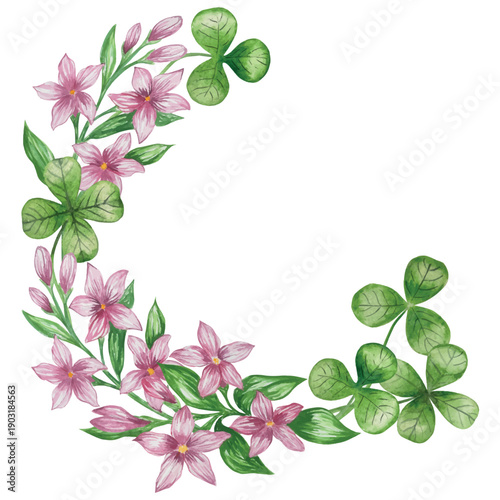 Set of Watercolor Illustrations for St. Patrick's Day. Hand drawn isolated clipart with a leprechaun hat, clovers, golden coins, Irish Flag, green beer and a pot of gold. Talismans for good luck