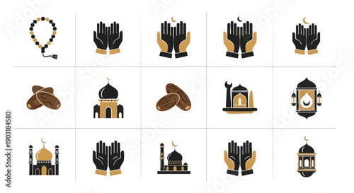 Grille de Symboles dObservation du Ramadan Géométriques Or