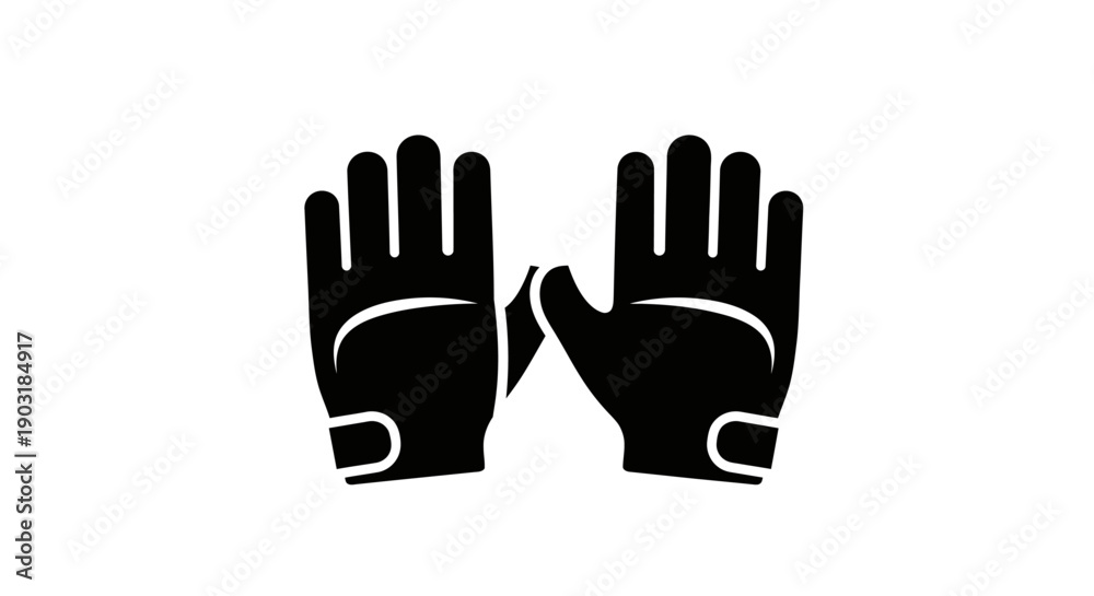 Obraz premium This black vector icon represents protective gloves, symbolizing safety, hand protection, hygiene, and work safety. It is commonly used for industrial safety, medical protection, cleaning services, an