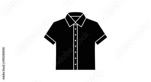 This black vector icon illustrates a collared shirt, symbolizing clothing, fashion, formal wear, and professional appearance. It represents apparel, uniform design, retail fashion, and lifestyle brand