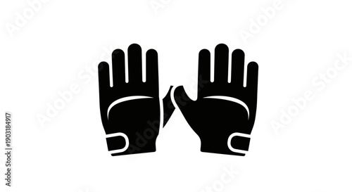 This black vector icon represents protective gloves, symbolizing safety, hand protection, hygiene, and work safety. It is commonly used for industrial safety, medical protection, cleaning services, an