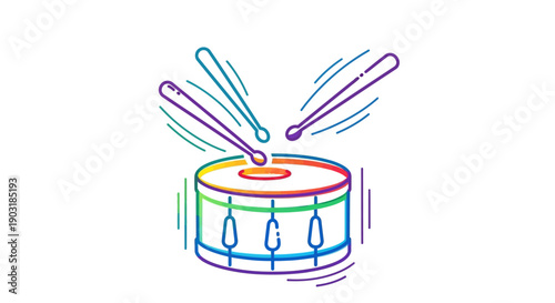 Vibrant Rainbow Drum and Drumsticks Dynamic Musical Beat Illustration for Fun Events and Music