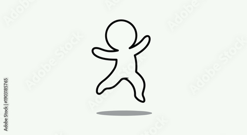 Jumping stick figure outline icon with shadow on white background