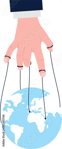 Hand hold planet on strings. World master control