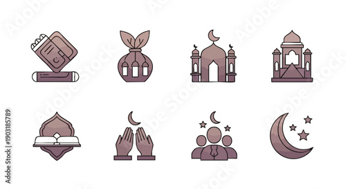 Icônes Minimalistes Ramadan pour Culte et Charité