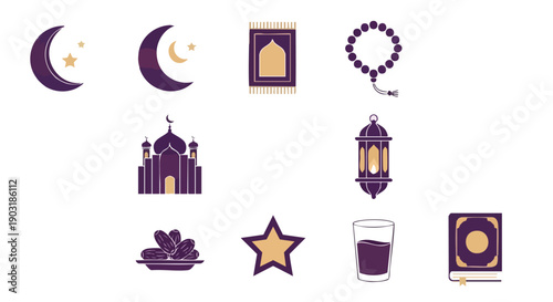 Icônes Sacrées du Ramadan or et Violet Profond