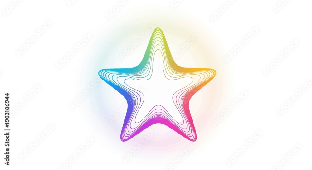Obraz premium Dynamic colorful star shape abstract illustration with flowing rainbow spectrum lines